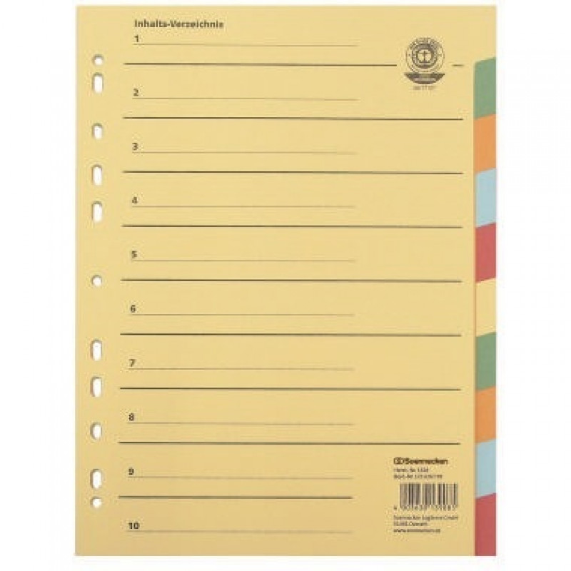 Soennecken Register 1526 DIN A4 blanko volle Höhe Recycling farbig Soennecken Register 1526 DIN A4 blanko volle Höhe Recycling farbig