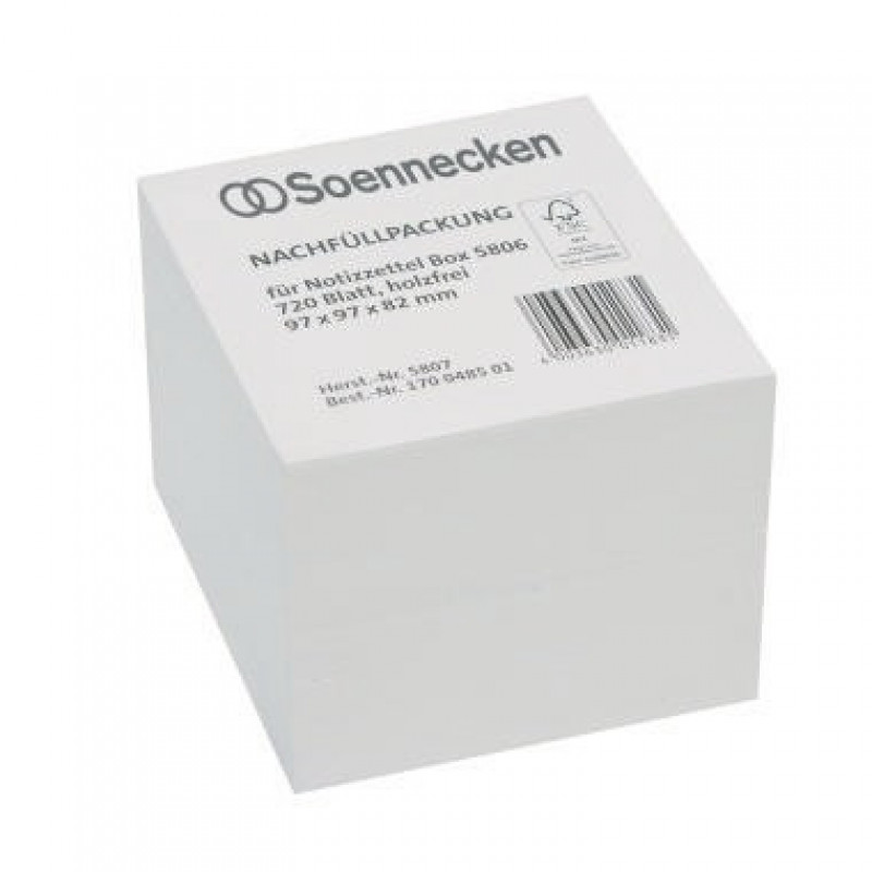 Soennecken Zettelboxeinlage 5807 97x97x82mm weiß 720 Bl./Pack. Soennecken Zettelboxeinlage 5807 97x97x82mm weiß 720 Bl./Pack.