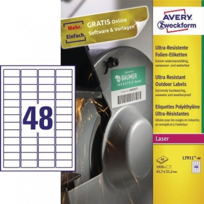 Avery Zweckform Etikett L7911-40 45,7x21,2mm ws 1920 St./Pack. Avery Zweckform Etikett L7911-40 45,7x21,2mm ws 1920 St./Pack.