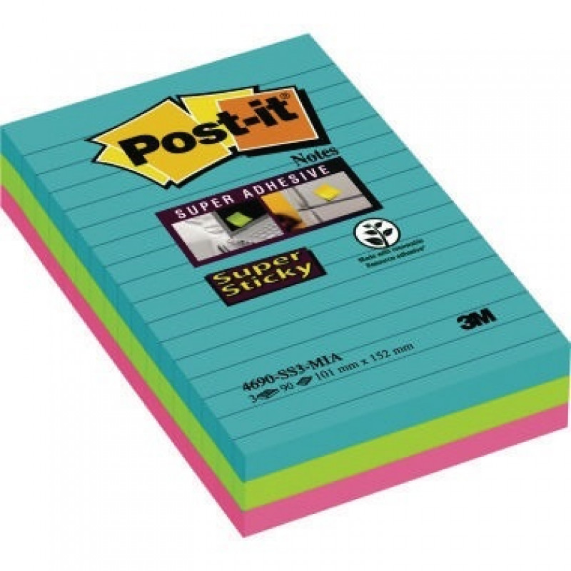 Post-it Super Sticky Notes 4690S3MI 101x152mm f.sort. 3 St./Pack. Post-it Super Sticky Notes 4690S3MI 101x152mm f.sort. 3 St./Pack.