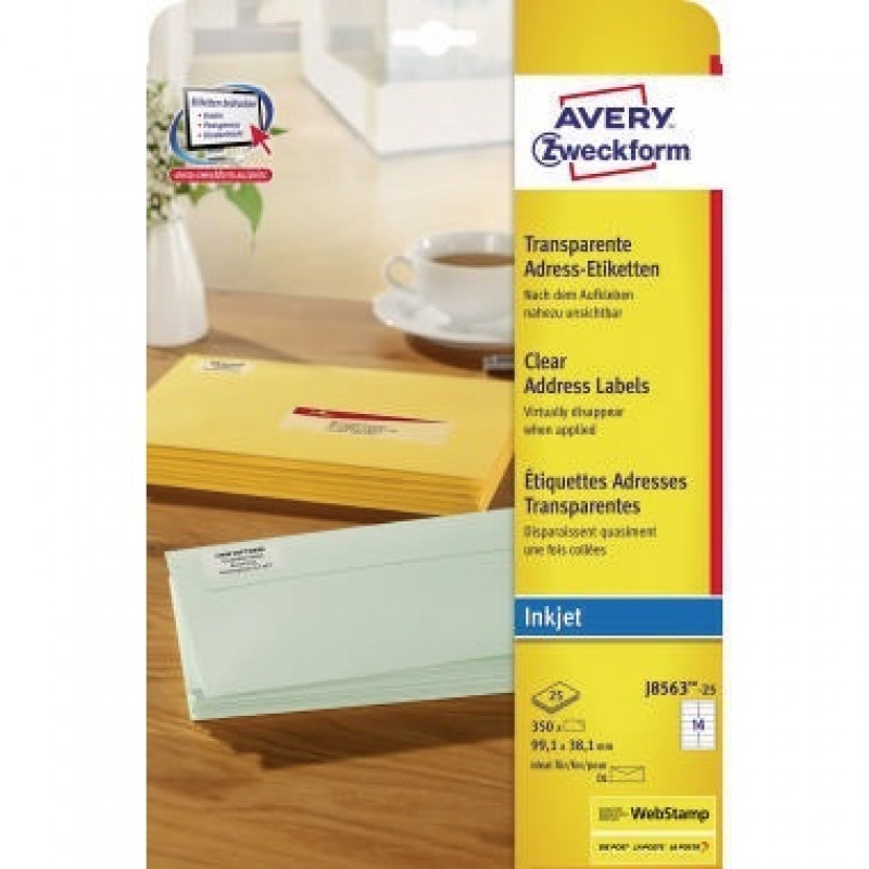 Avery Zweckform Etikett QuickPEEL J8563-25 transparent 350 St./Pack. Avery Zweckform Etikett QuickPEEL J8563-25 transparent 350 St./Pack.