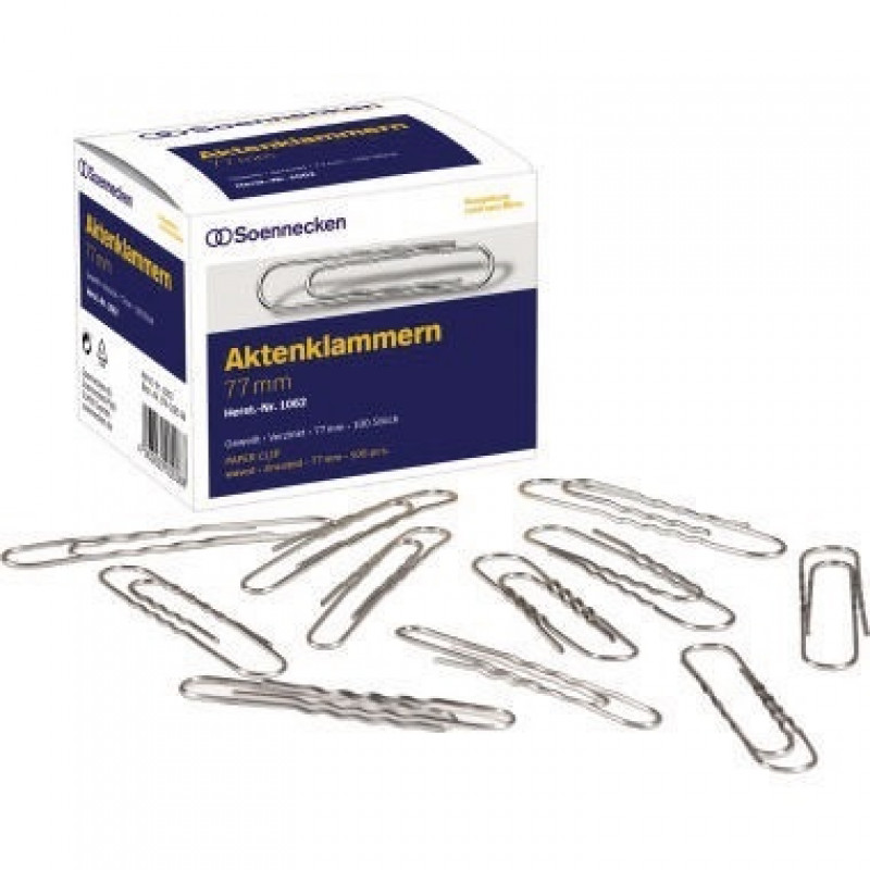 Soennecken Aktenklammer 1062 77mm gewellt verzinkt 100 St./Pack. Soennecken Aktenklammer 1062 77mm gewellt verzinkt 100 St./Pack.