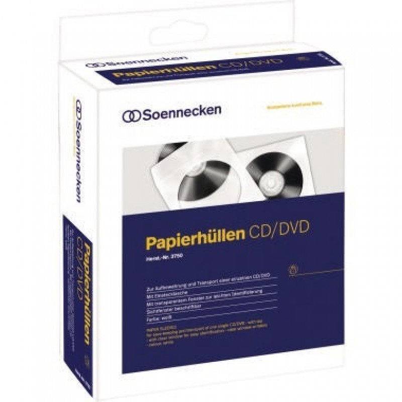 Soennecken CD/DVD Hülle 03750 mF Papier weiß 100 St./Pack. Soennecken CD/DVD Hülle 03750 mF Papier weiß 100 St./Pack.