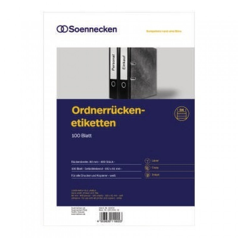 Soennecken Ordneretikett 66308 schmal/kurz sk weiß 700 St./Pack. Soennecken Ordneretikett 66308 schmal/kurz sk weiß 700 St./Pack.