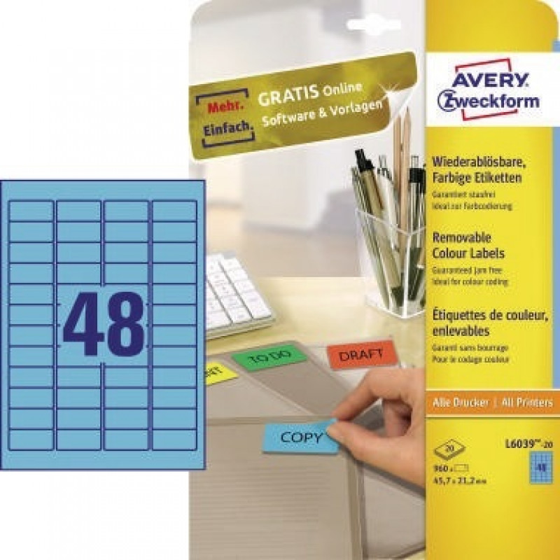 Avery Zweckform Etikett L6039-20 45,7x21,2mm blau 960 St./Pack. Avery Zweckform Etikett L6039-20 45,7x21,2mm blau 960 St./Pack.
