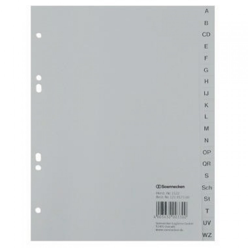 Soennecken Register 1522 DIN A5 A-Z volle Höhe PP grau Soennecken Register 1522 DIN A5 A-Z volle Höhe PP grau