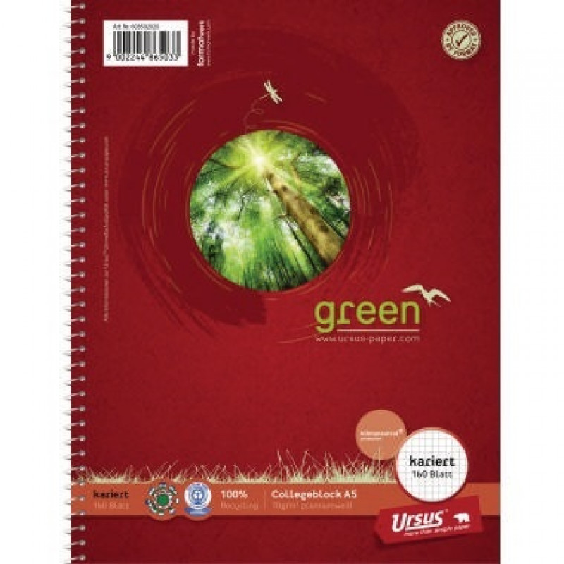 Ursus Collegeblock Green 608592020 DIN A5 70g kariert 160Blatt Ursus Collegeblock Green 608592020 DIN A5 70g kariert 160Blatt