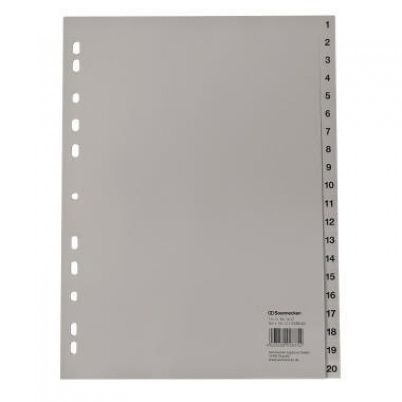 Soennecken Register 1617 DIN A4 1-20 volle Höhe PP grau Soennecken Register 1617 DIN A4 1-20 volle Höhe PP grau