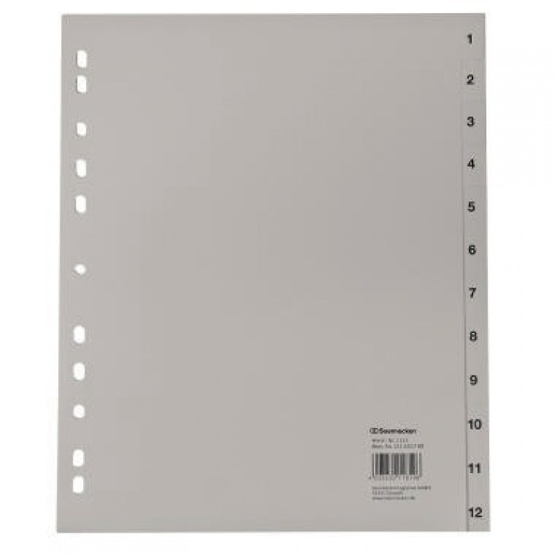 Soennecken Register 2133 DIN A4 1-12 volle Höhe Überbreite PP grau Soennecken Register 2133 DIN A4 1-12 volle Höhe Überbreite PP grau