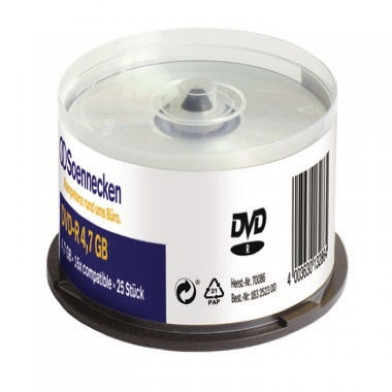 Soennecken DVD-R 70086 16x 4,7GB 120Min. Spindel 25 St./Pack. Soennecken DVD-R 70086 16x 4,7GB 120Min. Spindel 25 St./Pack.