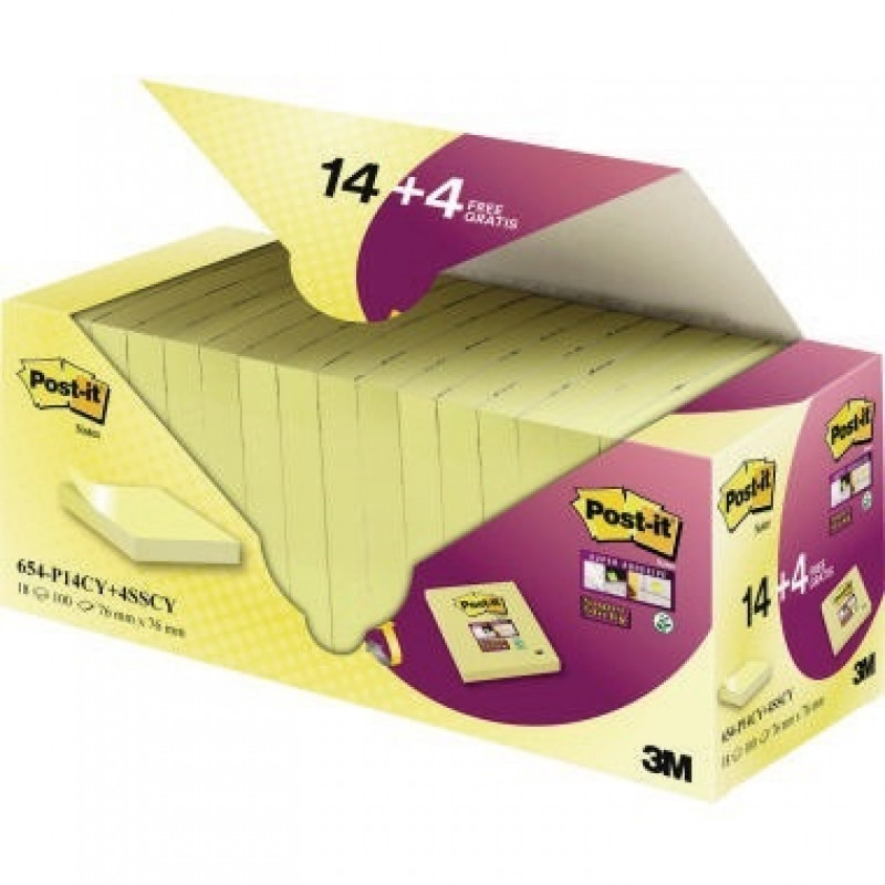 Post-it Haftnotiz Super Sticky 654-P14CY+4SSCY gelb 18 St./Pack. Post-it Haftnotiz Super Sticky 654-P14CY+4SSCY gelb 18 St./Pack.