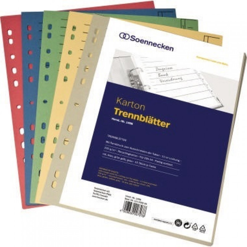 Soennecken Trennblätter 1498 DIN A4 230g f. sortiert 50 St./Pack Soennecken Trennblätter 1498 DIN A4 230g f. sortiert 50 St./Pack