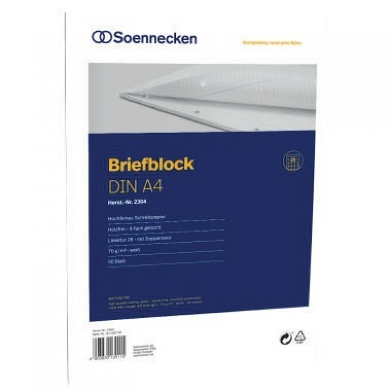 Soennecken Briefblock 2304 DIN A4 gelocht Lineatur28 kariert 50Blatt Soennecken Briefblock 2304 DIN A4 gelocht Lineatur28 kariert 50Blatt
