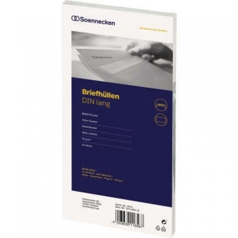 Soennecken Briefhülle 2073 DIN lang oF nk weiß 25 St./Pack. Soennecken Briefhülle 2073 DIN lang oF nk weiß 25 St./Pack.