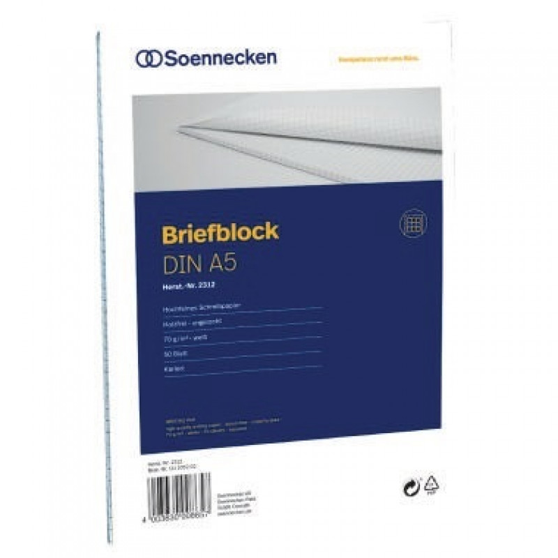 Soennecken Briefblock 2312 DIN A5 70g kariert 50Blatt weiß Soennecken Briefblock 2312 DIN A5 70g kariert 50Blatt weiß