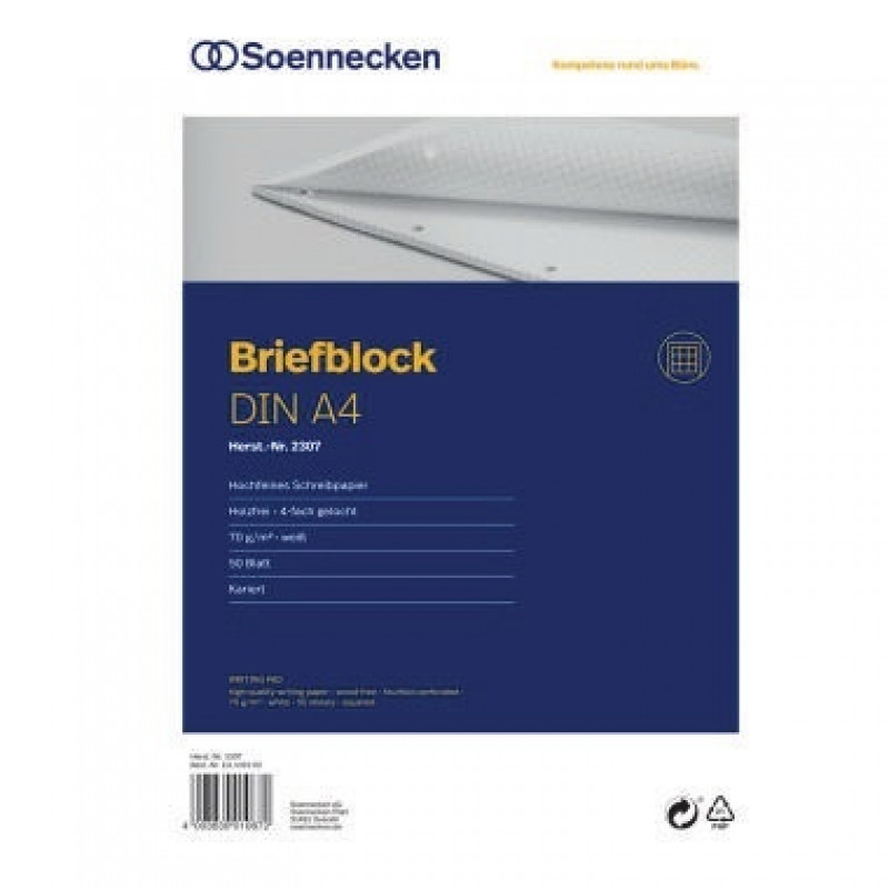 Soennecken Briefblock 2307 DIN A4 gelocht kariert 50Blatt weiß Soennecken Briefblock 2307 DIN A4 gelocht kariert 50Blatt weiß