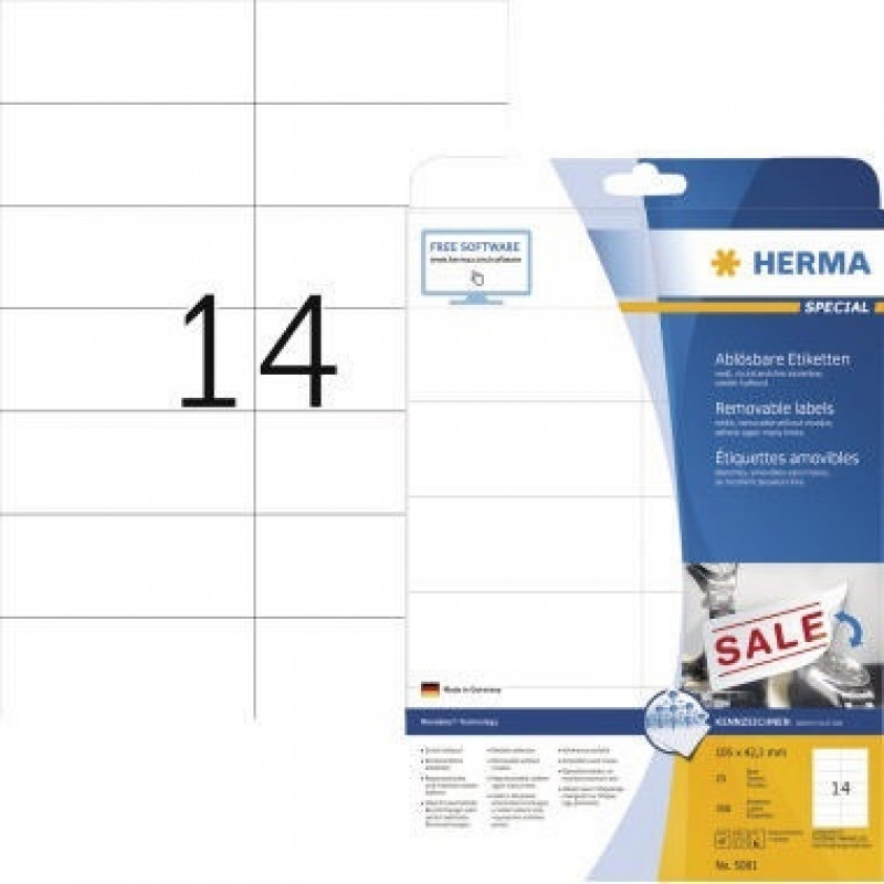 HERMA Etikett Movables 5081 105x42,3mm weiß 350 St./Pack. HERMA Etikett Movables 5081 105x42,3mm weiß 350 St./Pack.