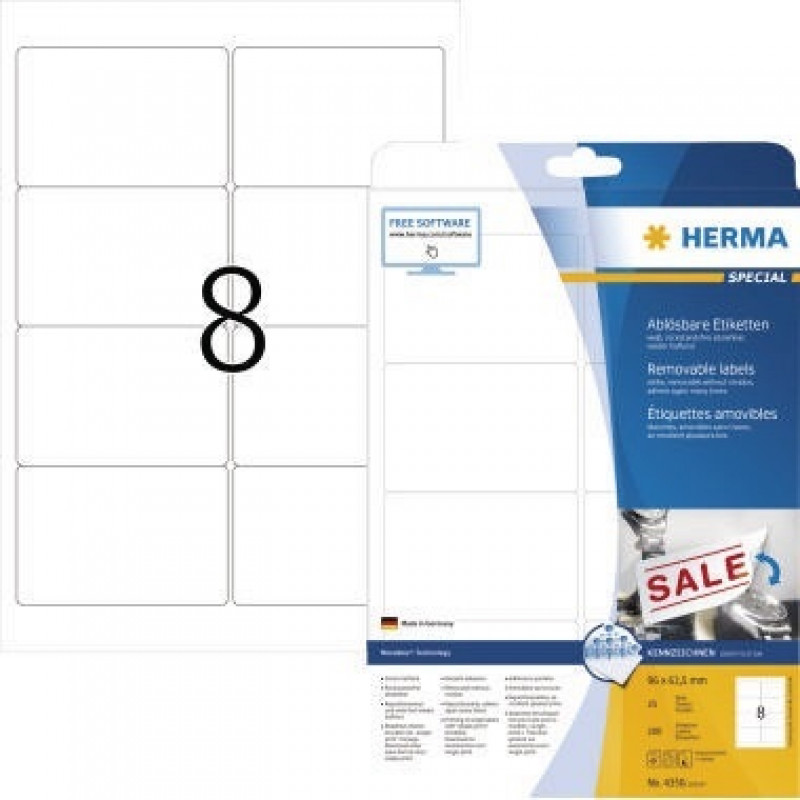 HERMA Etikett Movables 4350 96x63,5mm weiß 200 St./Pack. HERMA Etikett Movables 4350 96x63,5mm weiß 200 St./Pack.