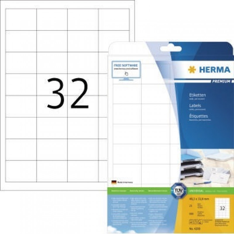 HERMA Etikett PREMIUM 4200 48,3x33,8 mm weiß 800 St./Pack. HERMA Etikett PREMIUM 4200 48,3x33,8 mm weiß 800 St./Pack.