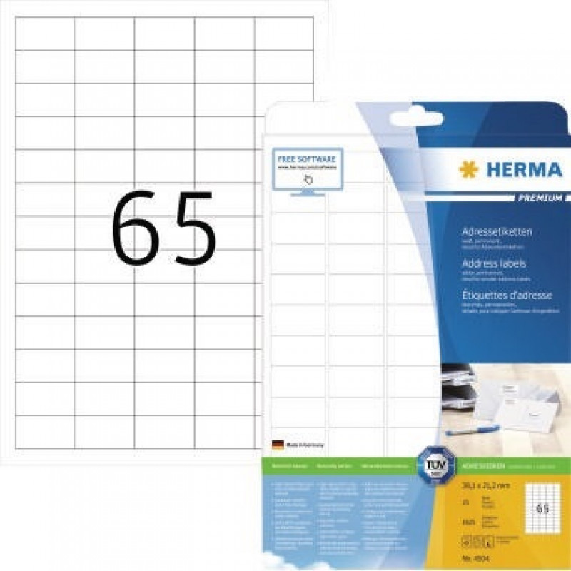 HERMA Adressetiketten Premium 4504 DIN A4 38,1x21,2mm ws 1625 St./Pack HERMA Adressetiketten Premium 4504 DIN A4 38,1x21,2mm ws 1625 St./Pack