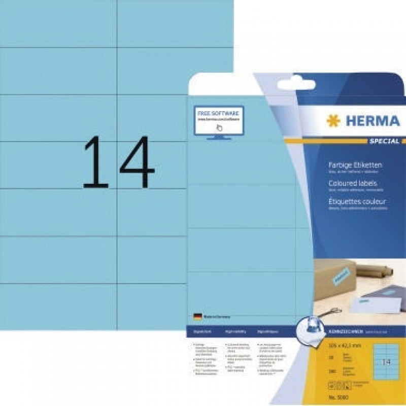 HERMA Etikett SuperPrint 5060 105x42,3mm blau 280 St./Pack. HERMA Etikett SuperPrint 5060 105x42,3mm blau 280 St./Pack.