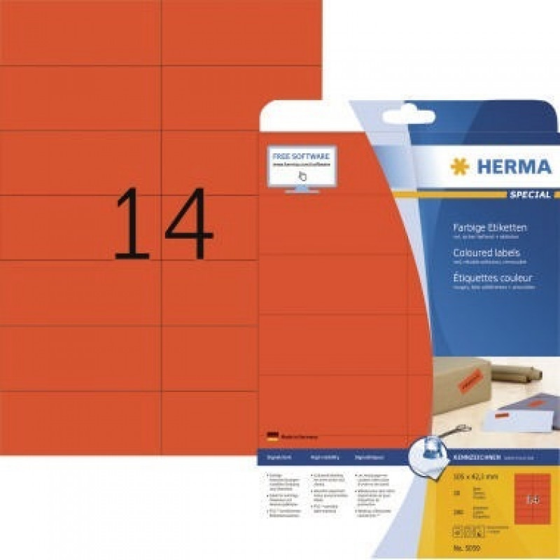HERMA Etikett SuperPrint 5059 105x42,3mm rot 280 St./Pack. HERMA Etikett SuperPrint 5059 105x42,3mm rot 280 St./Pack.