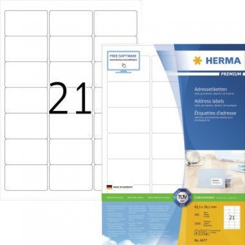 HERMA Etikett PREMIUM 4677 63,5x38,1mm weiß 2.100 St./Pack. HERMA Etikett PREMIUM 4677 63,5x38,1mm weiß 2.100 St./Pack.