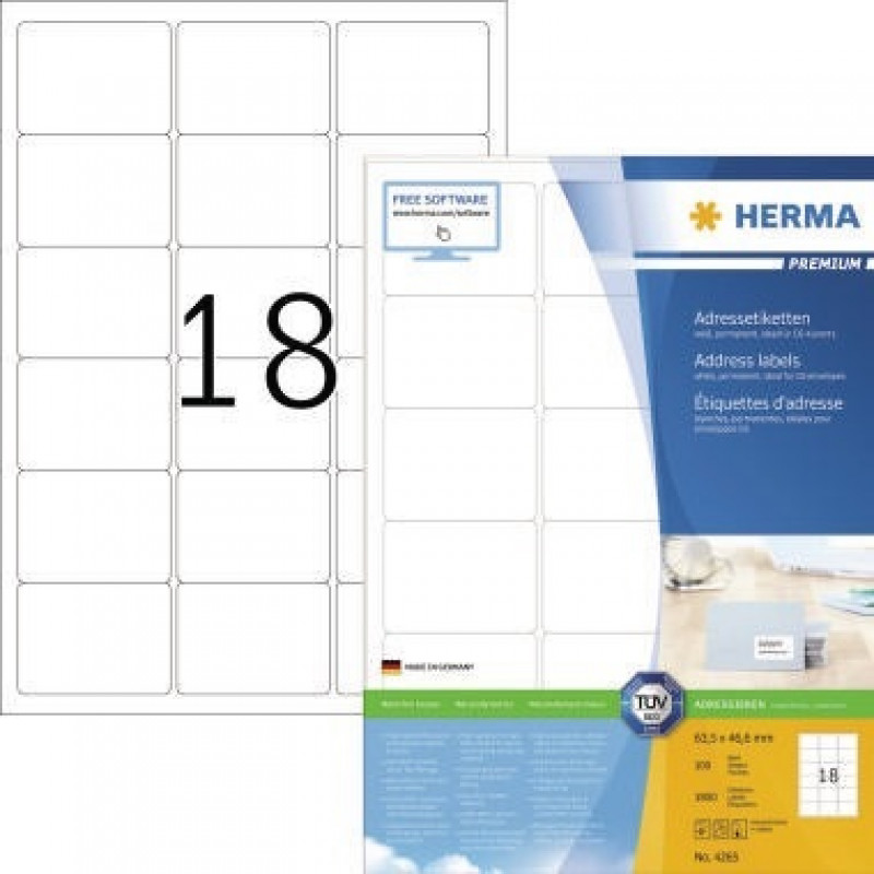 HERMA Etikett PREMIUM 4265 63,5x46,6mm weiß 1.800 St./Pack
