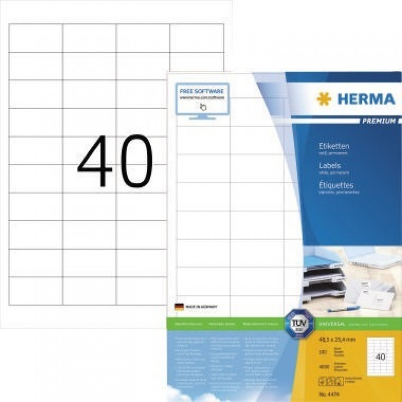 HERMA Etikett PREMIUM 4474 48,5x25,4mm weiß 4.000 St./Pack. HERMA Etikett PREMIUM 4474 48,5x25,4mm weiß 4.000 St./Pack.