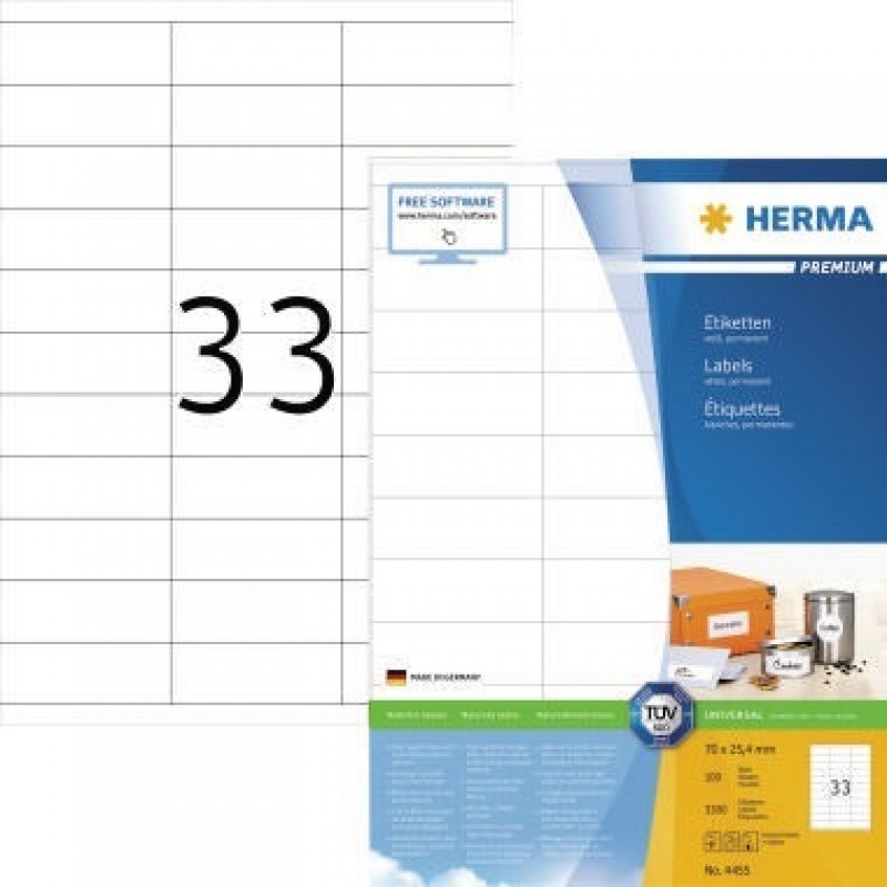 HERMA Etikett PREMIUM 4455 70x25,4mm weiß 3.300 St./Pack. HERMA Etikett PREMIUM 4455 70x25,4mm weiß 3.300 St./Pack.