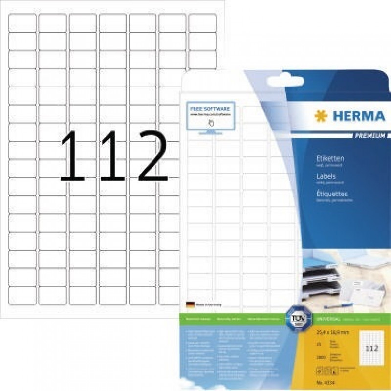 HERMA Etikett PREMIUM 4334 25,4x16,9mm weiß 2.800 St./Pack. HERMA Etikett PREMIUM 4334 25,4x16,9mm weiß 2.800 St./Pack.