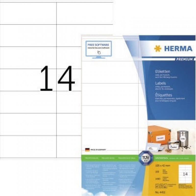 HERMA Etikett PREMIUM 4452 105x42mm weiß 1.400 St./Pack. HERMA Etikett PREMIUM 4452 105x42mm weiß 1.400 St./Pack.