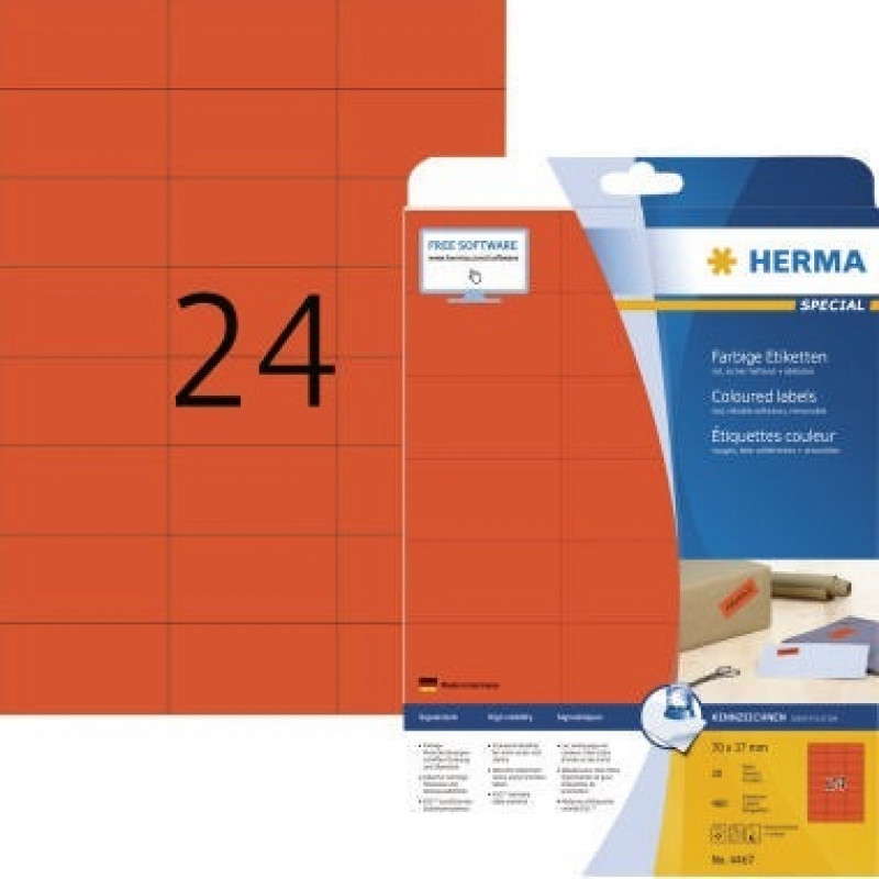 HERMA Etikett SPECIAL 4467 70x37mm rot 480 St./Pack.