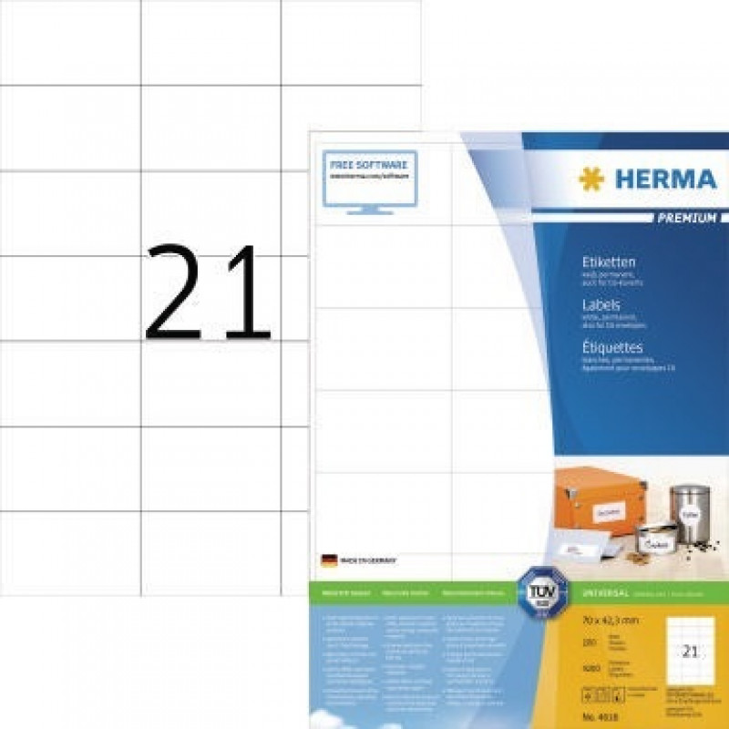 HERMA Etikett PREMIUM 4616 70x42,3mm weiß 4.200 St./Pack. HERMA Etikett PREMIUM 4616 70x42,3mm weiß 4.200 St./Pack.