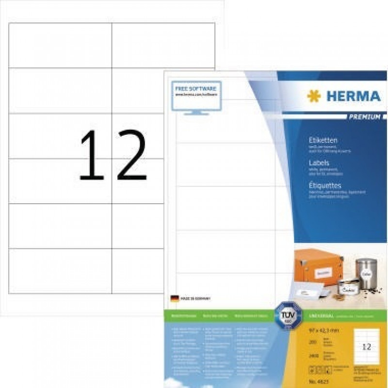 HERMA Etikett PREMIUM 4623 96,5x42,3mm weiß 2.400 St./Pack. HERMA Etikett PREMIUM 4623 96,5x42,3mm weiß 2.400 St./Pack.