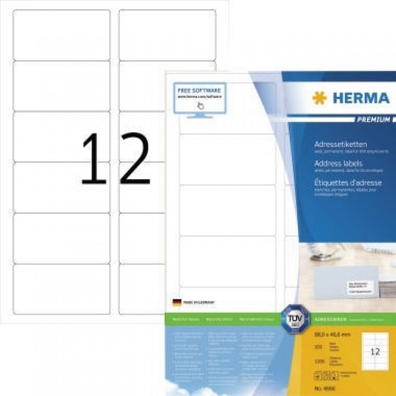 HERMA Etikett PREMIUM 4666 88,9x46,6mm weiß 1.200 St./Pack. HERMA Etikett PREMIUM 4666 88,9x46,6mm weiß 1.200 St./Pack.