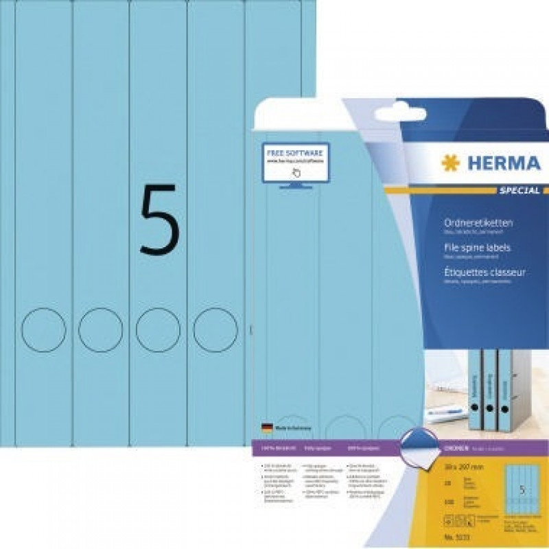 HERMA Ordneretiketten 5133 DIN A4 38x297mm blau 100 St./Pack HERMA Ordneretiketten 5133 DIN A4 38x297mm blau 100 St./Pack