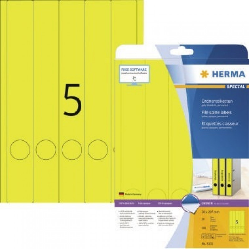 HERMA Ordneretiketten 5131 DIN A4 38x297mm gelb 100 St./Pack HERMA Ordneretiketten 5131 DIN A4 38x297mm gelb 100 St./Pack