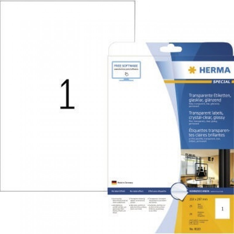 HERMA Folienetikett 8020 210x297mm tr 25 St./Pack. HERMA Folienetikett 8020 210x297mm tr 25 St./Pack.