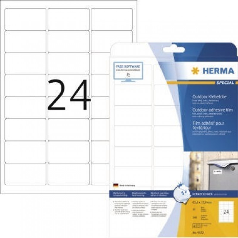 HERMA Outdoor Etikett Special 9532 63,5x33,9mm weiß 240 St./Pack. HERMA Outdoor Etikett Special 9532 63,5x33,9mm weiß 240 St./Pack.
