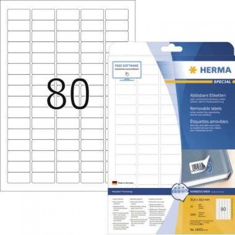 HERMA Haftetikett 10003 35,6x16,9mm weiß 2.000 St./Pack. HERMA Haftetikett 10003 35,6x16,9mm weiß 2.000 St./Pack.