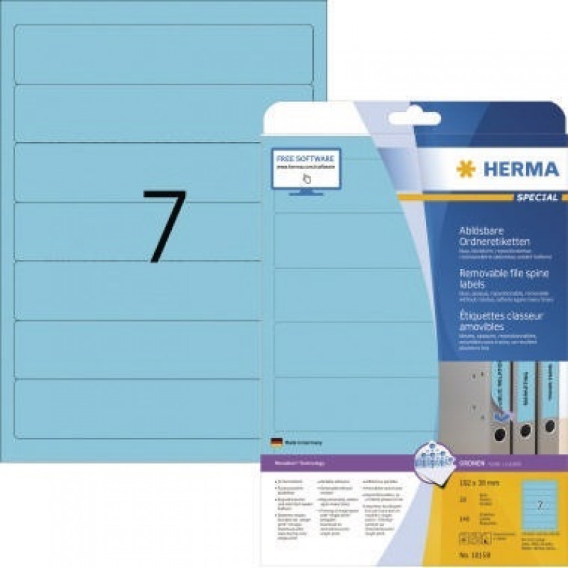 HERMA Ordneretikett Special 10158 192x38mm sk blau 140 St./Pack. HERMA Ordneretikett Special 10158 192x38mm sk blau 140 St./Pack.