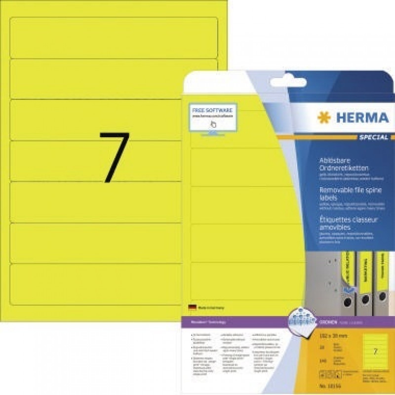 HERMA Ordneretikett Special 10156 192x38mm sk gelb 140 St./Pack. HERMA Ordneretikett Special 10156 192x38mm sk gelb 140 St./Pack.