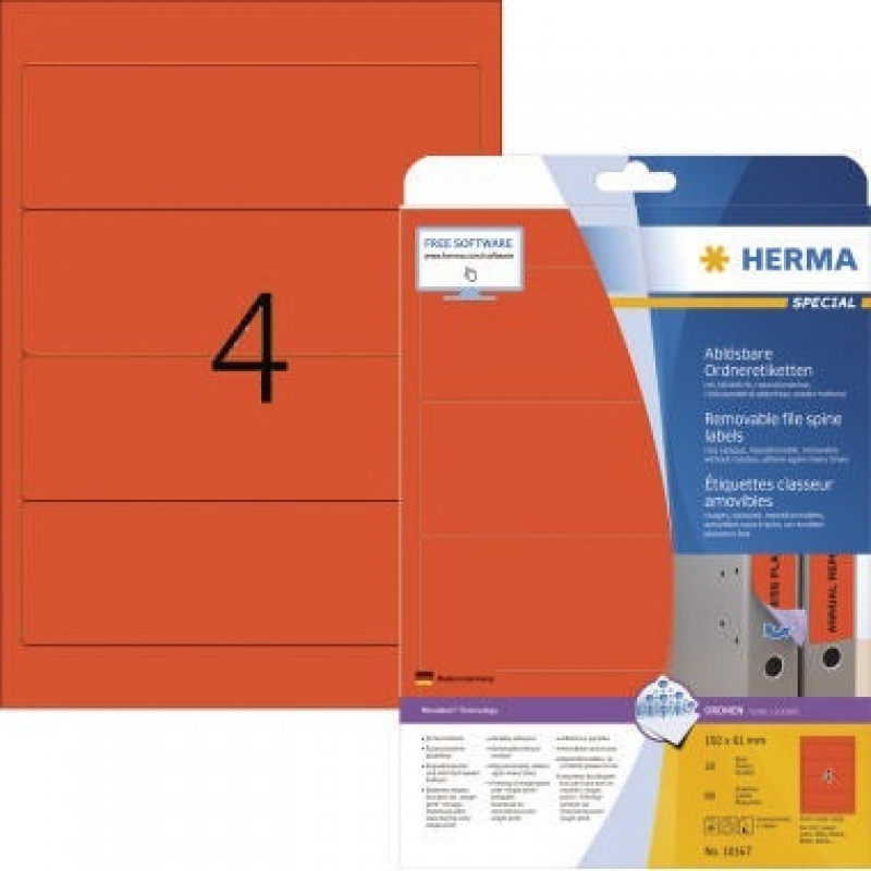 HERMA Ordneretikett Movables 10167 192x61mm sk rot 80 St./Pack. HERMA Ordneretikett Movables 10167 192x61mm sk rot 80 St./Pack.