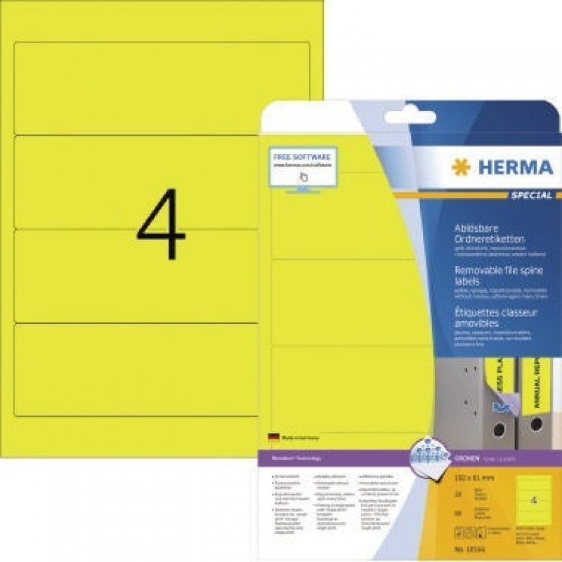 HERMA Ordneretikett Movables 10166 192x61mm sk gelb 80 St./Pack. HERMA Ordneretikett Movables 10166 192x61mm sk gelb 80 St./Pack.