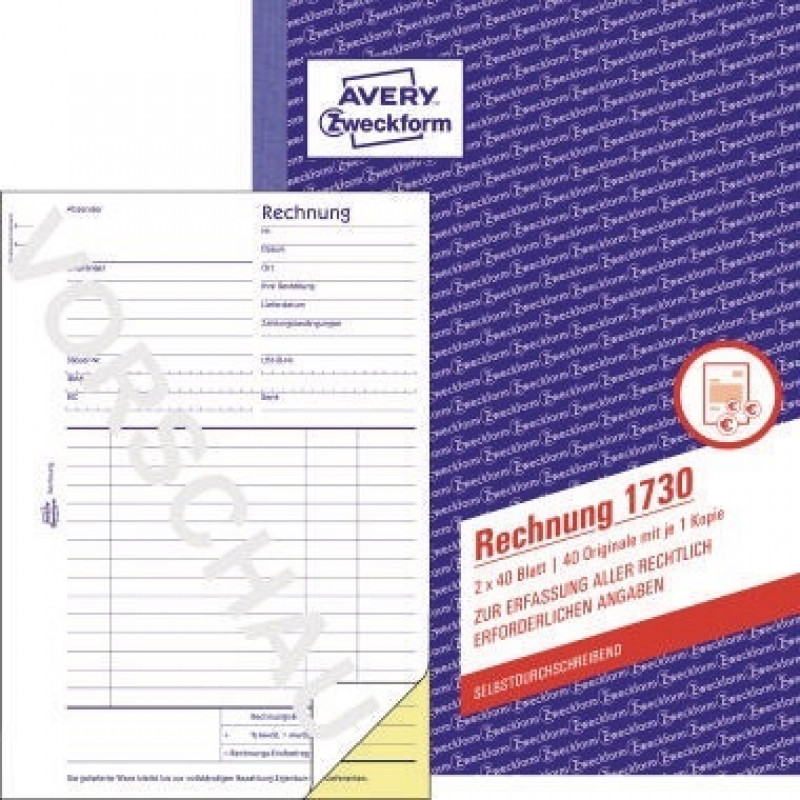 Avery Zweckform Rechnung 1730 DIN A5 2x40Blatt Avery Zweckform Rechnung 1730 DIN A5 2x40Blatt