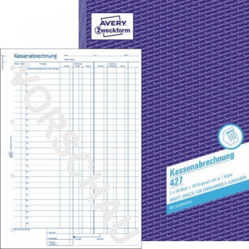 Avery Zweckform Kassenabrechnung 427 DIN A4 2x50Blatt Avery Zweckform Kassenabrechnung 427 DIN A4 2x50Blatt