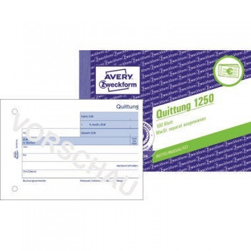 Avery Zweckform Quittung 1250 DIN A6 quer 100Blatt Avery Zweckform Quittung 1250 DIN A6 quer 100Blatt