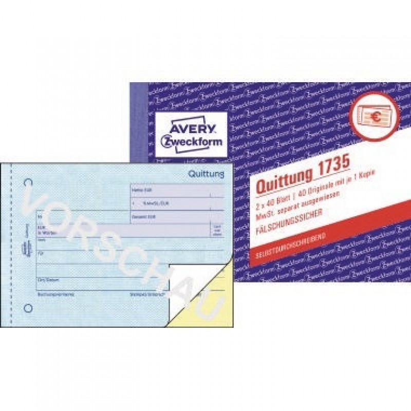 Avery Zweckform Quittung 1735 DIN A6 quer 2x40Blatt Avery Zweckform Quittung 1735 DIN A6 quer 2x40Blatt