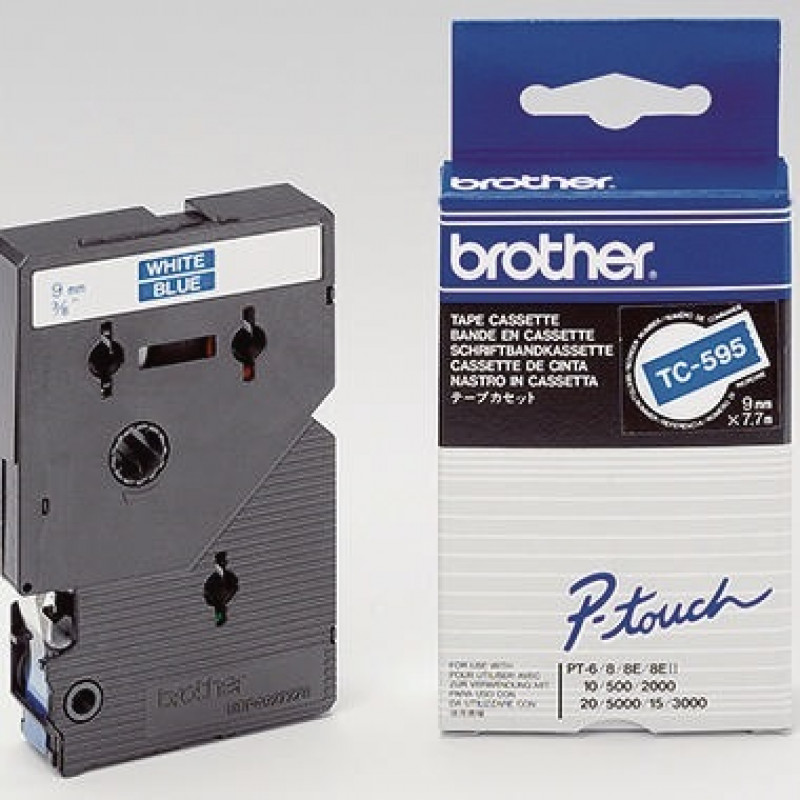 P-touch Schriftbandkassette TC595 9mmx7,7m laminiert ws auf bl P-touch Schriftbandkassette TC595 9mmx7,7m laminiert ws auf bl